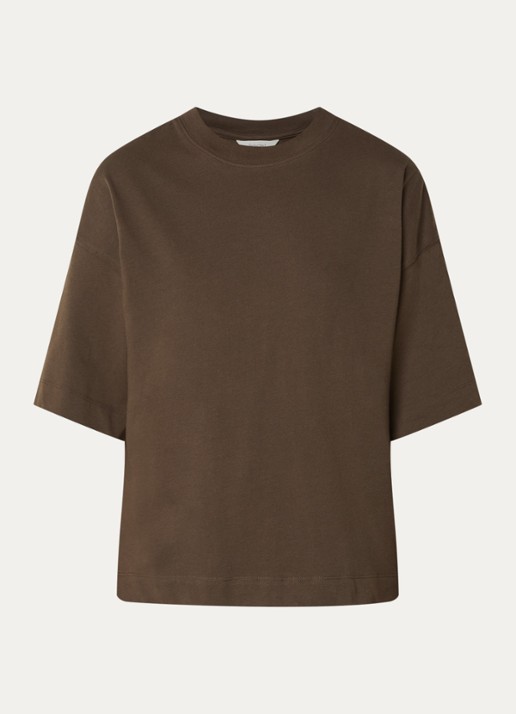 Selected T-shirt met ronde hals - voorkant 3 bronsgroen