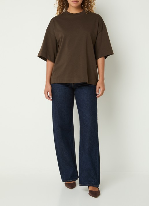 Selected T-shirt met ronde hals - voorkant 4 bronsgroen