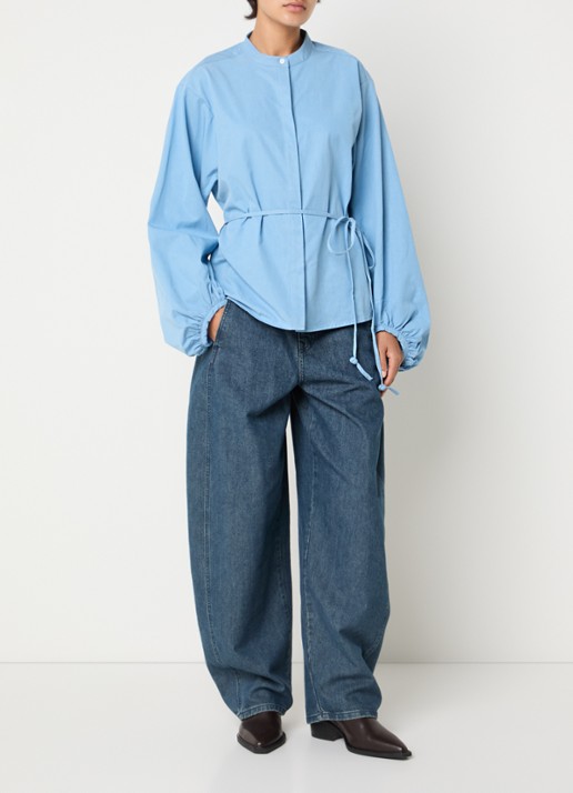 Selected Talia blouse met strikceintuur - voorkant 4 blauw