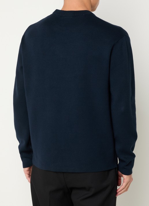 Selected Teller fijngebreide pullover met ronde hals - achterkant 4 donkerblauw
