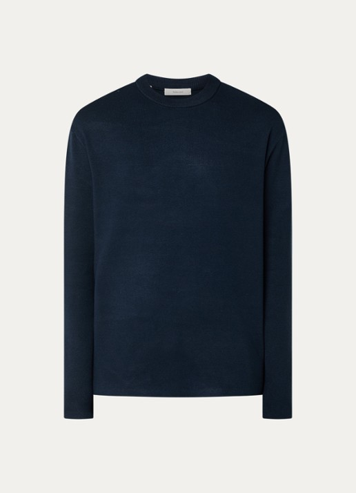 Selected Teller fijngebreide pullover met ronde hals - voorkant 2 donkerblauw