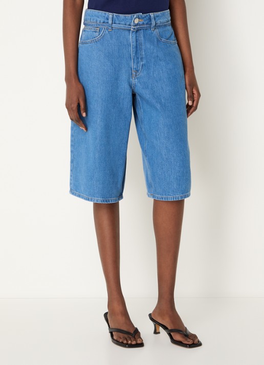 Selected Tenna high waist wide fit korte broek van denim met medium wassing - detail 4 indigo