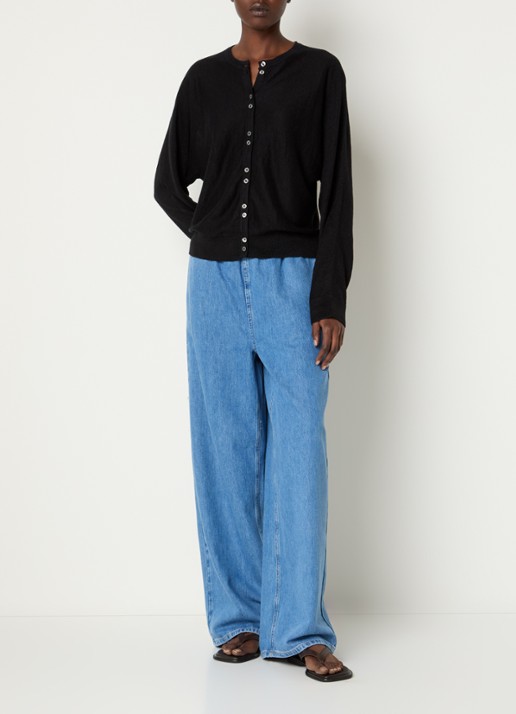 Selected Tenna high waist wide leg jeans met medium wassing en steekzakken - voorkant 3 indigo
