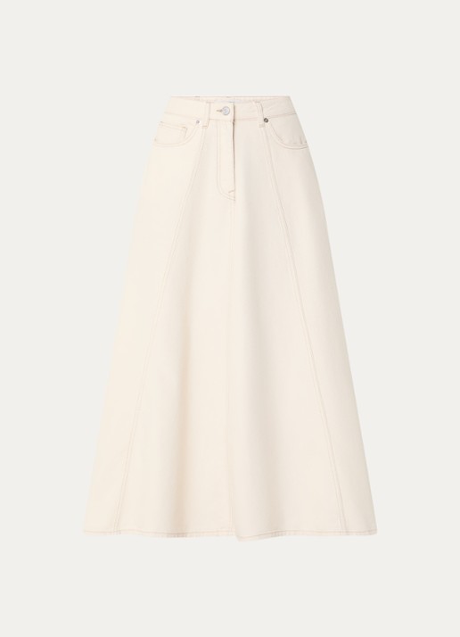 Selected Tenna maxi spijkerrok met steekzakken - voorkant creme