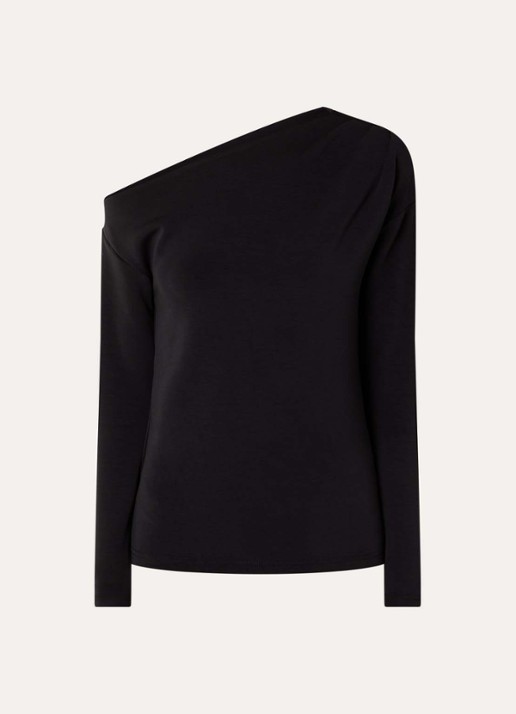 Selected Tenny off shoulder top met asymmetrische hals - voorkant 2 zwart