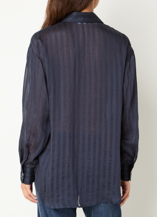 Selected Toran semi-transparante blouse met streepprint - achterkant 2 donkerblauw