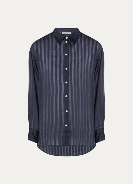Selected Toran semi-transparante blouse met streepprint - voorkant 3 donkerblauw