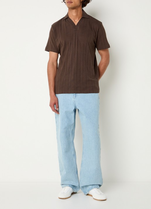 Selected Travis fijngebreide regular fit polo - voorkant 2 donkerbruin