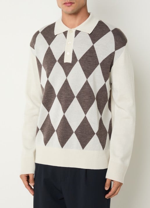 Selected Tray fijngebreide polo van merino wol