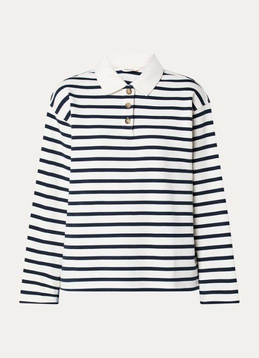 Selected Wada top met streepprint en polokraag - voorkant 2 blauw