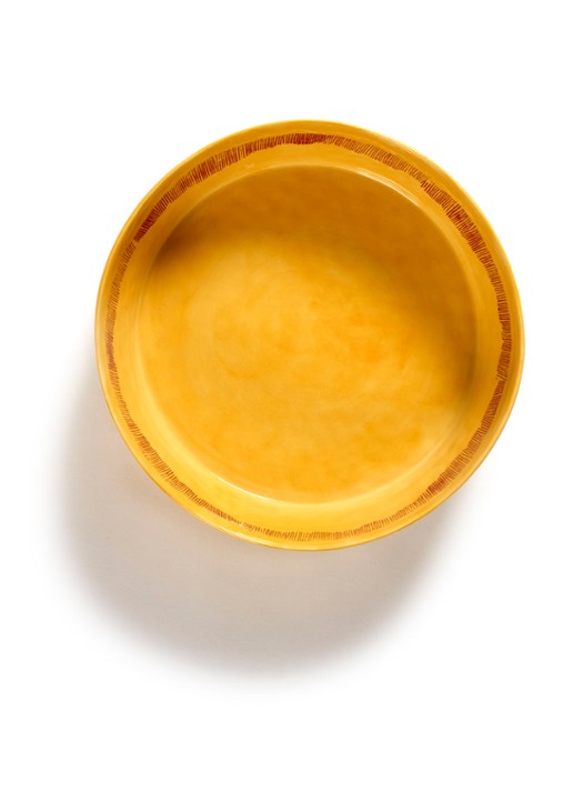 Serax FEAST Sunny Yellow Swirl-Stripes saladeschaal 28,5 cm - detail geel
