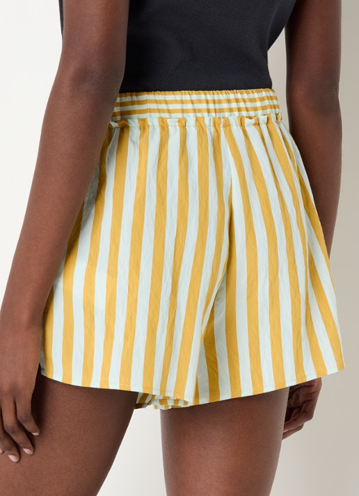 Sessùn Agde high waist straight fit korte broek met streepprint - achterkant 4 okergeel