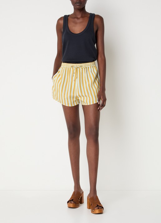 Sessùn Agde high waist straight fit korte broek met streepprint - voorkant 3 okergeel