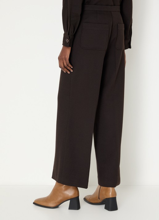 Sessùn Alberwool high waist straight fit cropped broek met opgestikte zakken - achterkant bruin