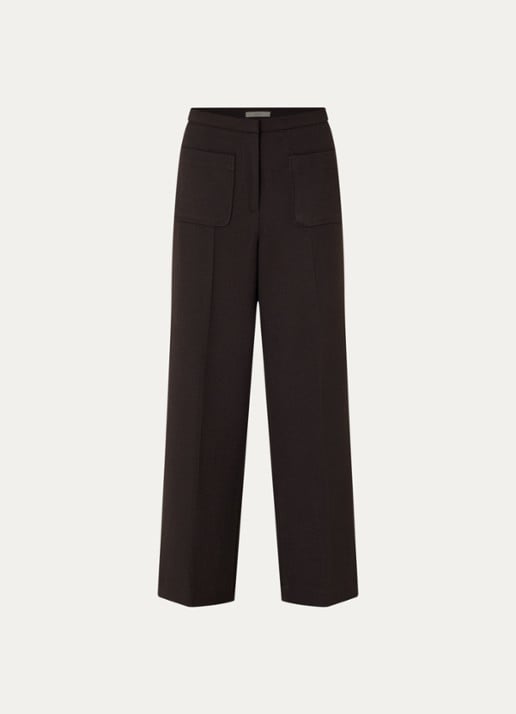 Sessùn Alberwool high waist straight fit cropped broek met opgestikte zakken - voorkant 2 bruin