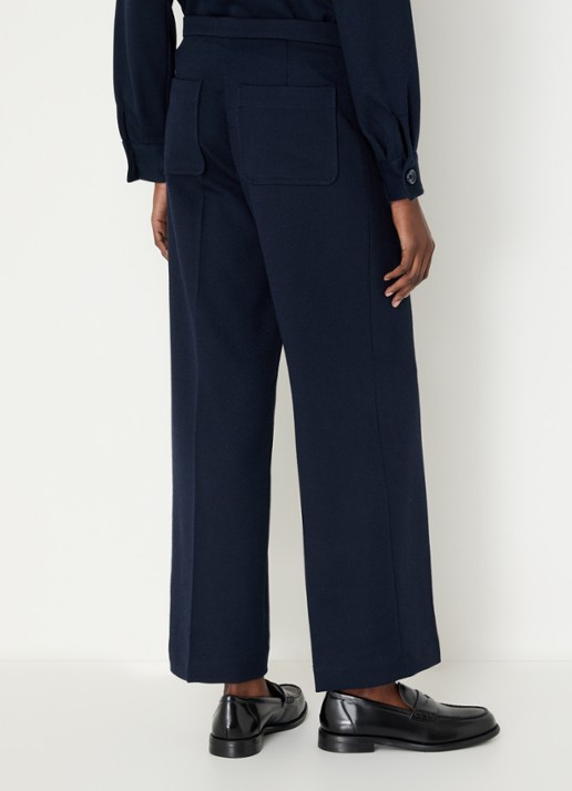 Sessùn Alberwool high waist straight fit cropped broek met opgestikte zakken - achterkant 2 donkerblauw