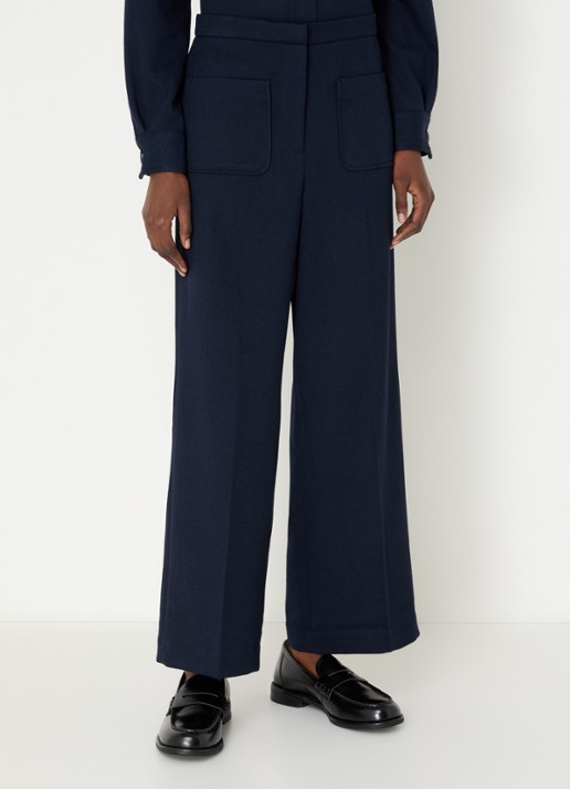 Sessùn Alberwool high waist straight fit cropped broek met opgestikte zakken - detail donkerblauw