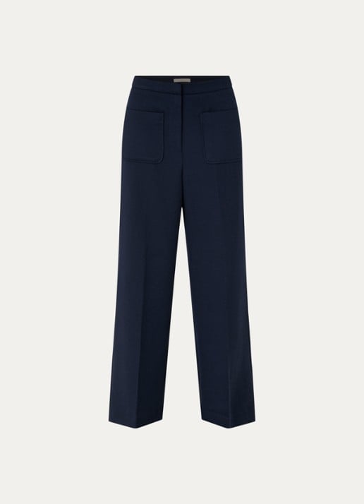 Sessùn Alberwool high waist straight fit cropped broek met opgestikte zakken - voorkant 3 donkerblauw