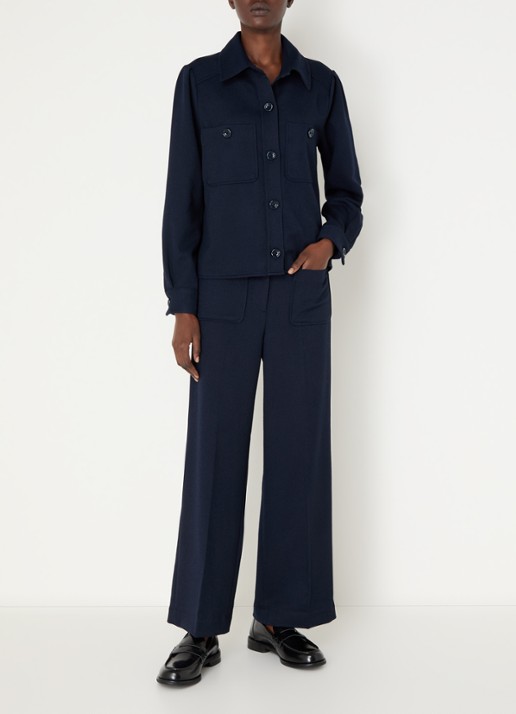 Sessùn Alberwool high waist straight fit cropped broek met opgestikte zakken - voorkant 4 donkerblauw