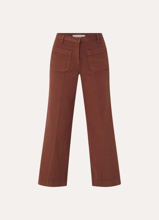 Sessùn Aldricks high waist wide fit culotte met opgestikte zakken - voorkant 3 kastanjebruin