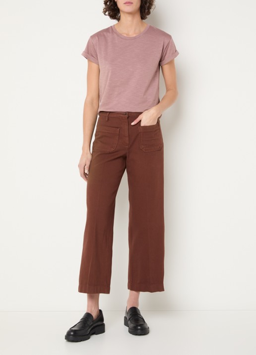 Sessùn Aldricks high waist wide fit culotte met opgestikte zakken - voorkant 4 kastanjebruin
