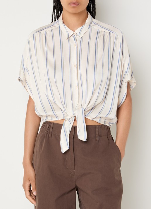 Sessùn Alfancy cropped blouse met gestrikt detail - detail 4 gebroken wit