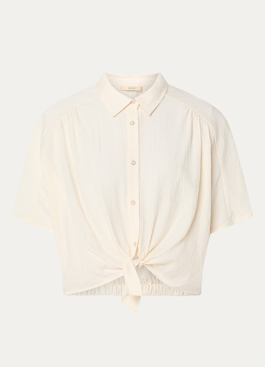 Sessùn Alfassa cropped blouse van  crêpe met geknoopt detail - voorkant 2 creme