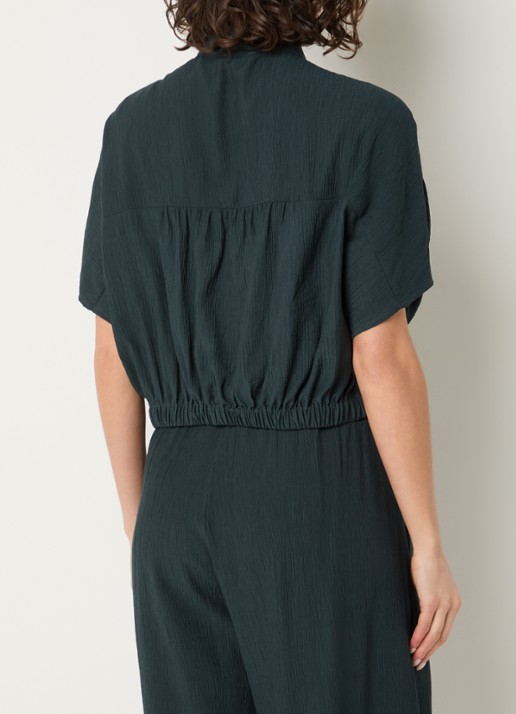 Sessùn Alfassa cropped blouse van  crêpe met geknoopt detail - achterkant 4 petrol