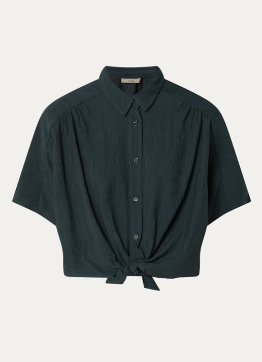 Sessùn Alfassa cropped blouse van  crêpe met geknoopt detail - voorkant 2 petrol