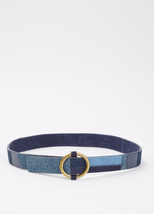Sessùn Anota Blue riem van denim met details van suède