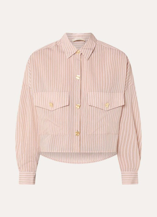 Sessùn Balanca blouse met streepprint en klepzakken - voorkant 2 zalmroze