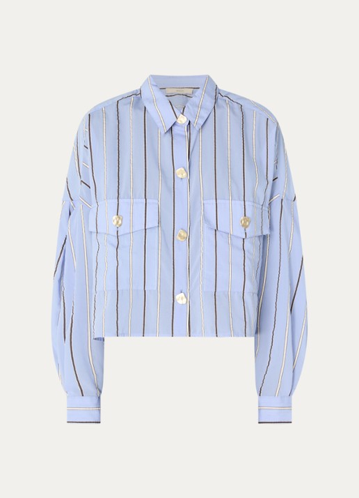 Sessùn Balanca blouse met streepprint - voorkant 2 lichtblauw
