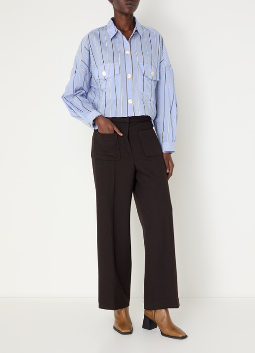 Sessùn Balanca blouse met streepprint - voorkant 3 lichtblauw