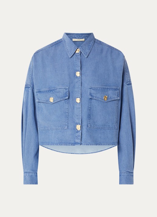 Sessùn Balanca cropped blouse van chambray met borstzakken - voorkant 2 indigo