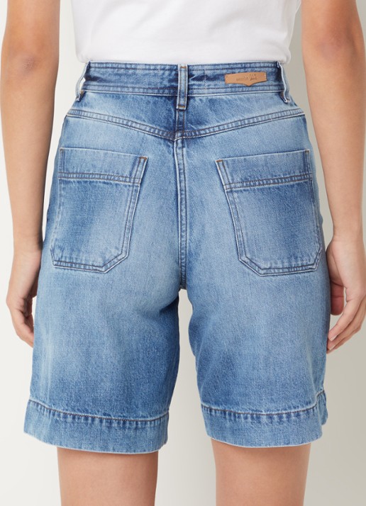 Sessùn Bermucap high waist straight fit korte broek met medium wassing - achterkant 3 indigo