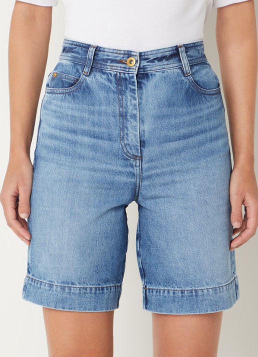 Sessùn Bermucap high waist straight fit korte broek met medium wassing - detail 4 indigo