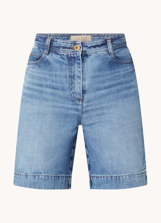 Sessùn Bermucap high waist straight fit korte broek met medium wassing - voorkant indigo