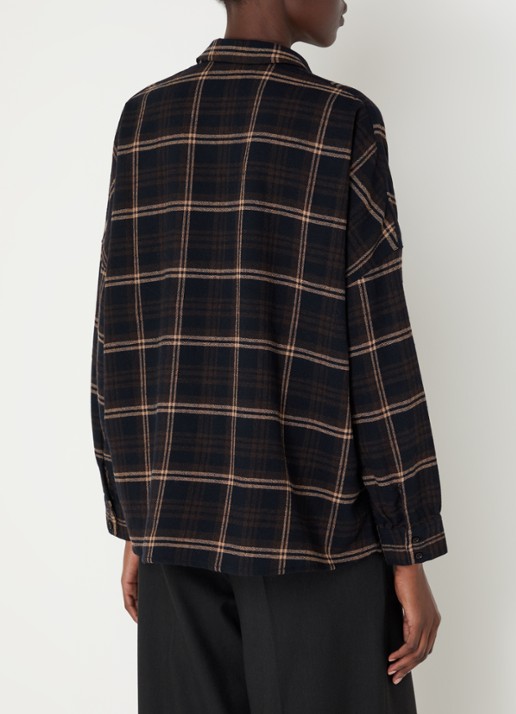 Sessùn Blouse in linnenblend met ruitdessin - achterkant 4 donkerbruin