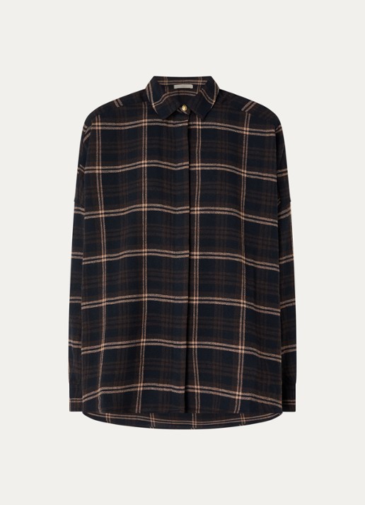 Sessùn Blouse in linnenblend met ruitdessin - voorkant donkerbruin
