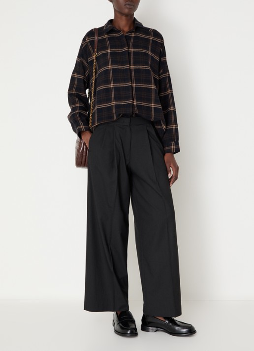 Sessùn Blouse in linnenblend met ruitdessin - voorkant 2 donkerbruin