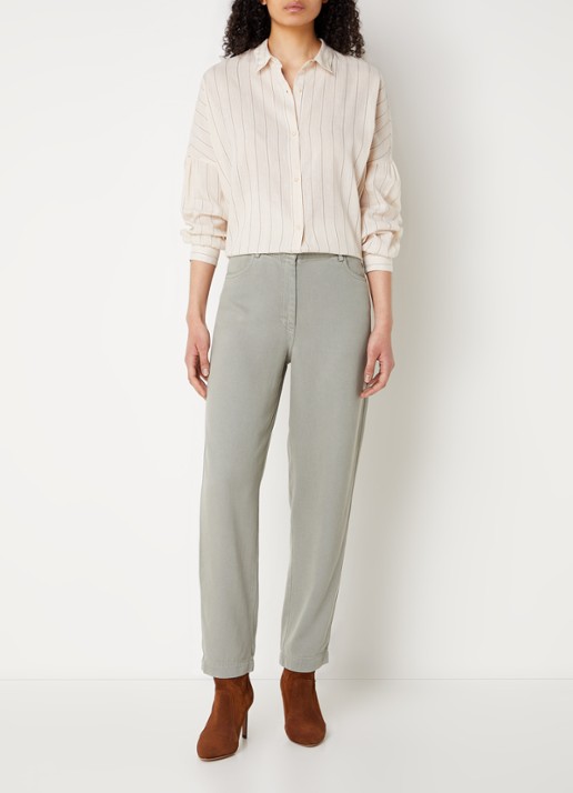 Sessùn Botan oversized blouse in linnenblend met streepprint - voorkant 2 donkerbeige