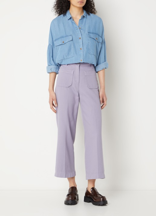 Sessùn Botania blouse van chambray met borstzakken - voorkant 2 blauw