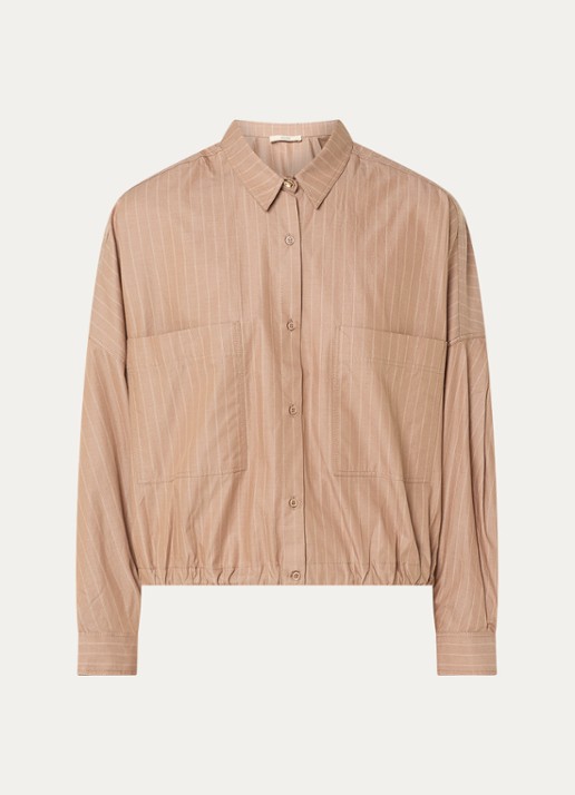 Sessùn Cabaza cropped blouse met streepprint en trekkoord - voorkant lichtbruin