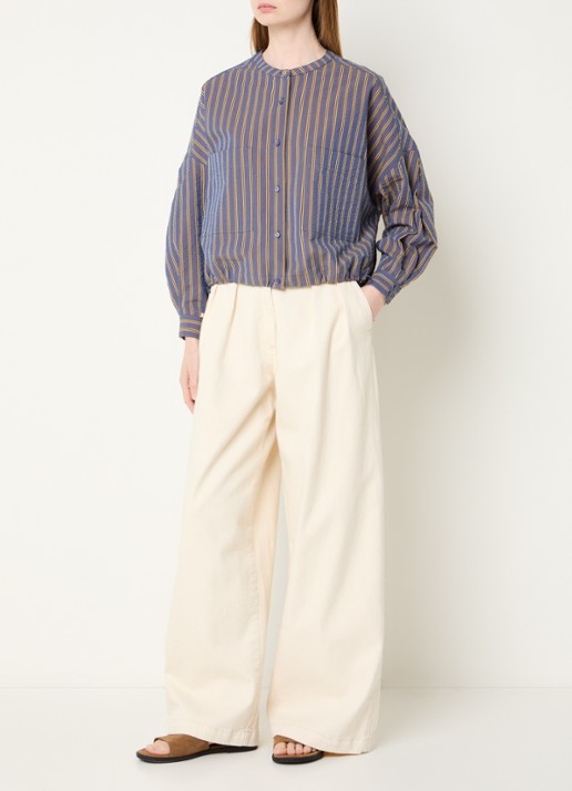 Sessùn Cadaques blouse met streepprint en ballonmouw - voorkant 2 lavendel
