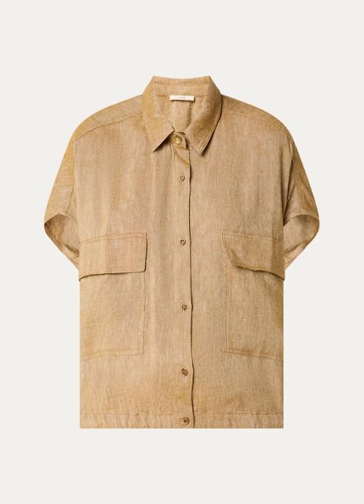 Sessùn Cazaless blouse in linnenblend - voorkant 3 camel