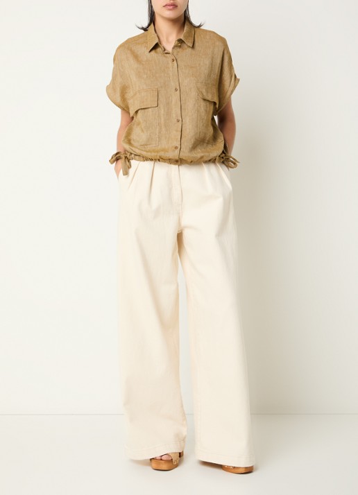 Sessùn Cazaless blouse in linnenblend - voorkant 4 camel