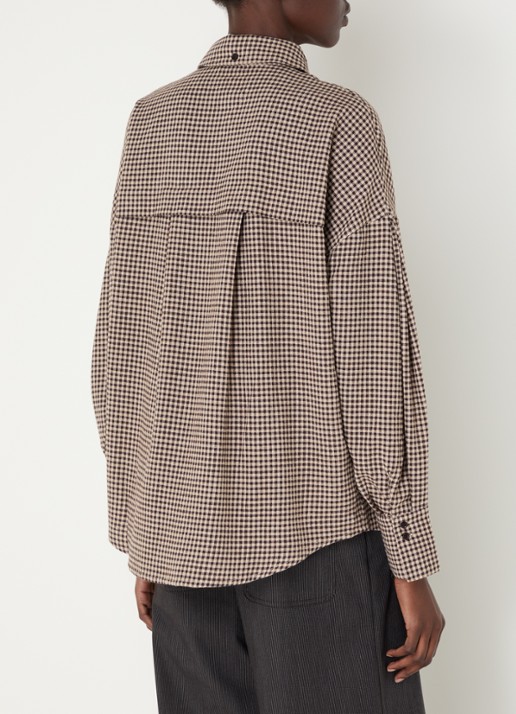 Sessùn Cecily blouse met rustdessin en opgestikte zakken - achterkant bruin