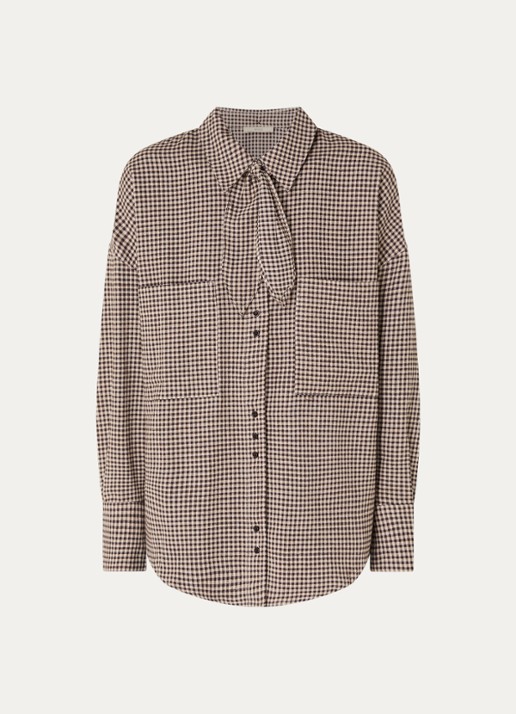 Sessùn Cecily blouse met rustdessin en opgestikte zakken - voorkant 2 bruin