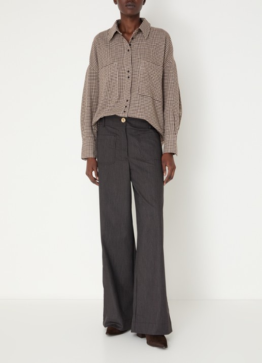 Sessùn Cecily blouse met rustdessin en opgestikte zakken - voorkant 3 bruin