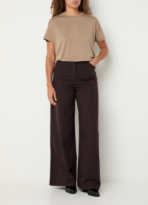 Sessùn Dalt high waist wide leg jeans met gekleurde wassing - voorkant 5 donkerbruin